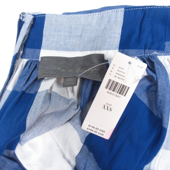 Anthropologie Sunday in Brooklyn Plaid Side-Slit Skirt Blue White XXS 2XS - Picture 4 of 8